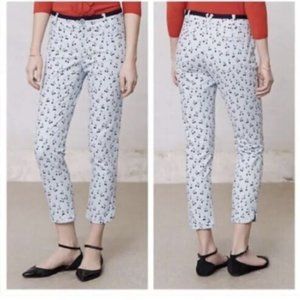 Anthropologie Cartonnier Pants Charlie Ankle Trousers Floral Cherries Size 4